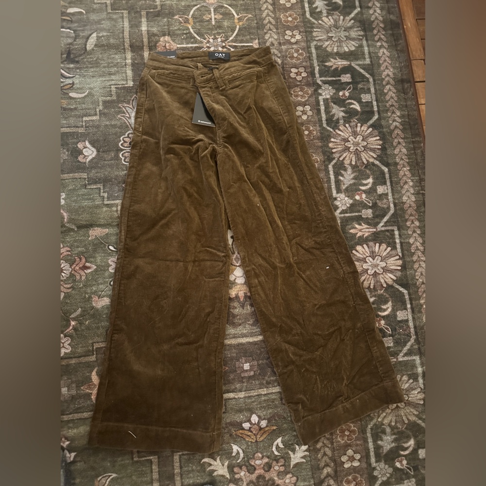 NWT OAT NEW YORK high rise corduroy wide leg crop pants in brown size 25